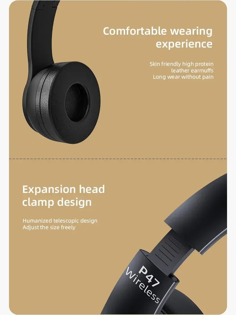 Stereo P47 Headset 5.0 Bluetooth Headset Folding Series Wireless Outdoor SportsHeadset for iPhone Samsung PC Game Accessories