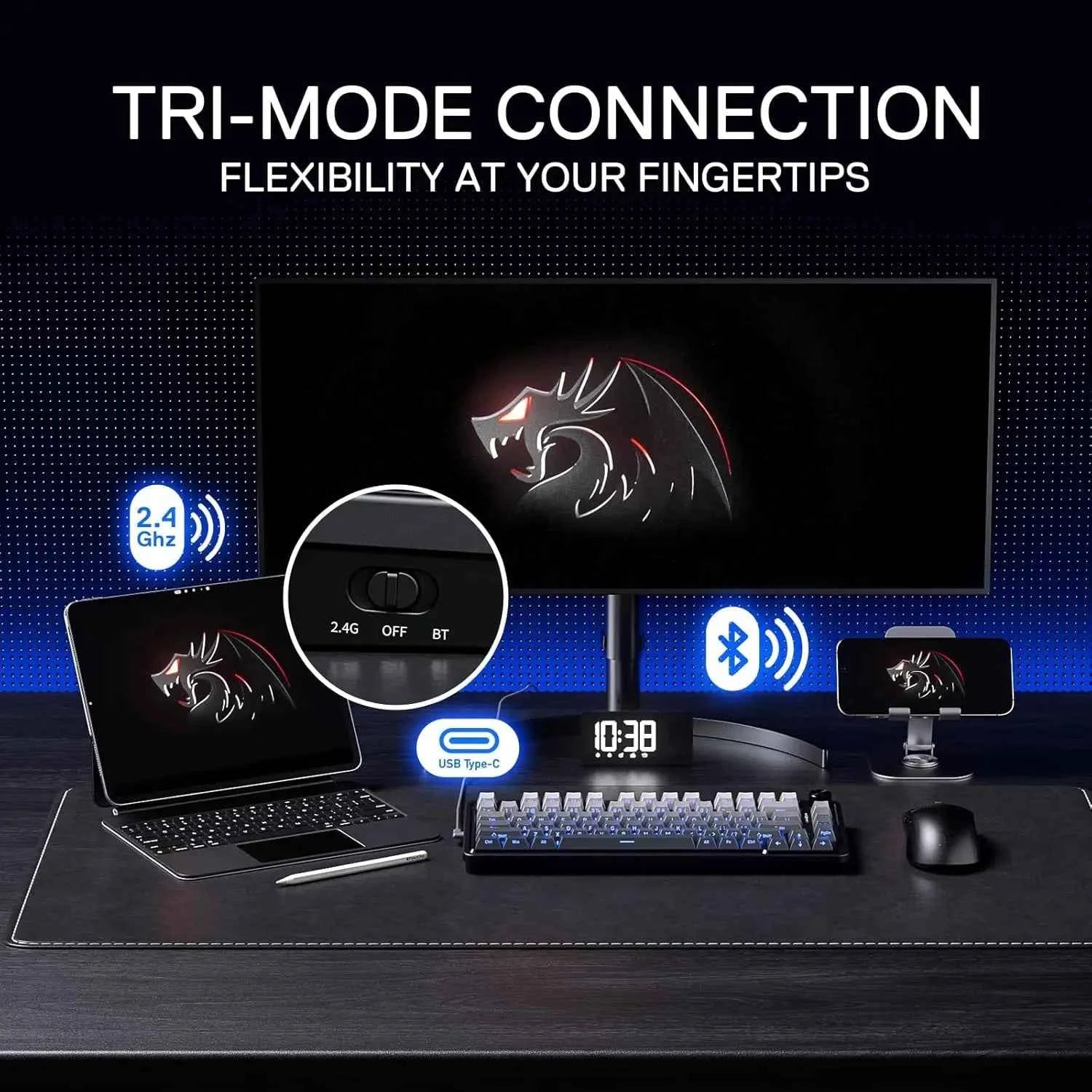 Redragon K673 GB Wireless Gaming Keyboard - 75% Compact Design for Gamers