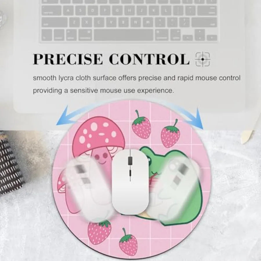 Pink Kawaii Frog Cute Round Mouse Pad Mushroom Strawberry Circle Mousepad Desk Mat Aesthetic Preppy Women Office Small Accessor