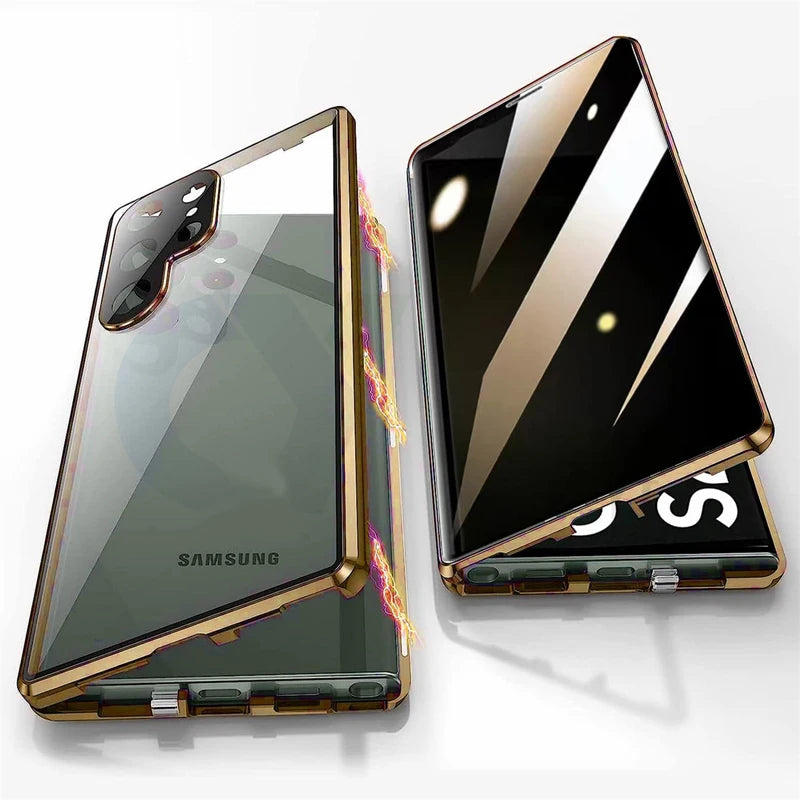 Anti Peeping Metal Phone Case For Samsung Galaxy S25 S24 S23 S26 Ultra Plus 360 Degree Privacy Protection Magnetic Phone Cov