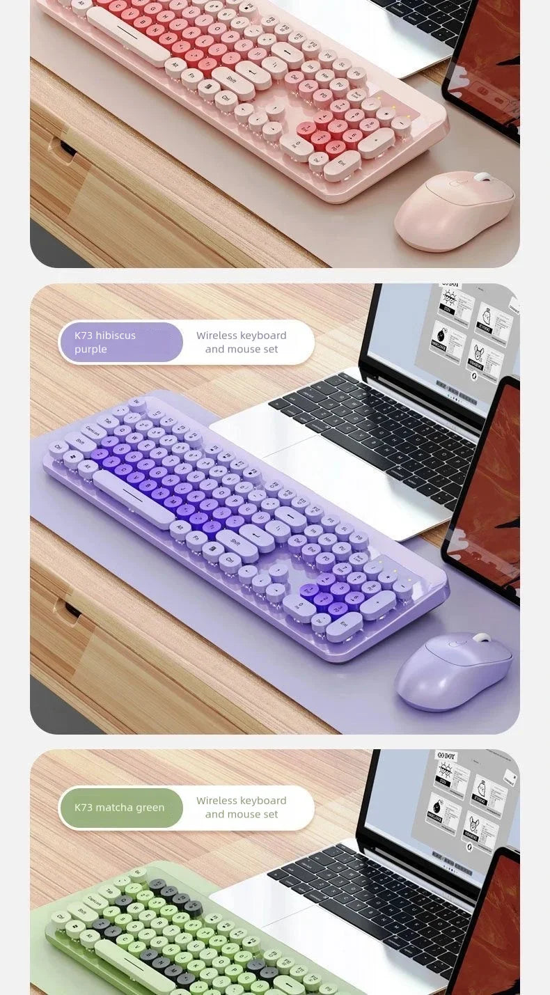 Green Wireless Keyboard And Mouse Set Punk Desktop Laptop Office Color Fingerboard
