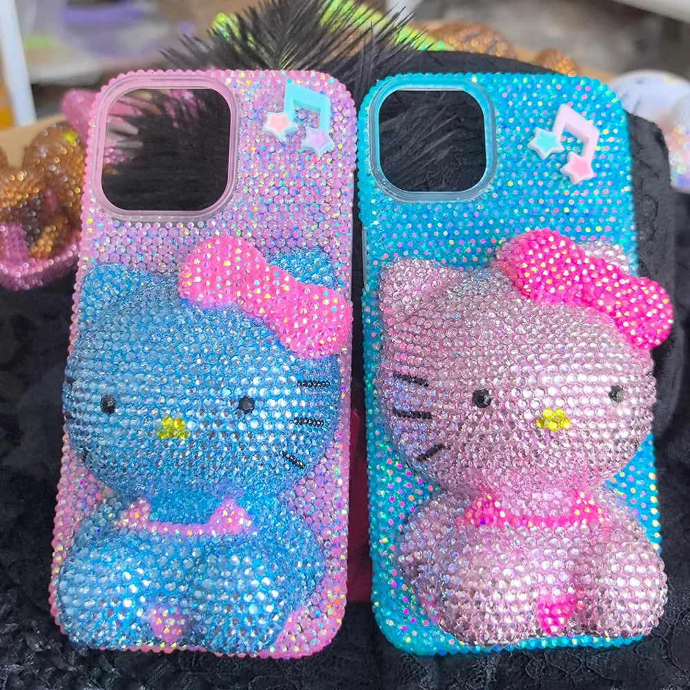 Christmas Hello Kitty Rhinestone Crystal Phone Case Chain For iPhone17 16 15 14 13 12 11Pro Max X Xs XR 7 8 Plus Transparent