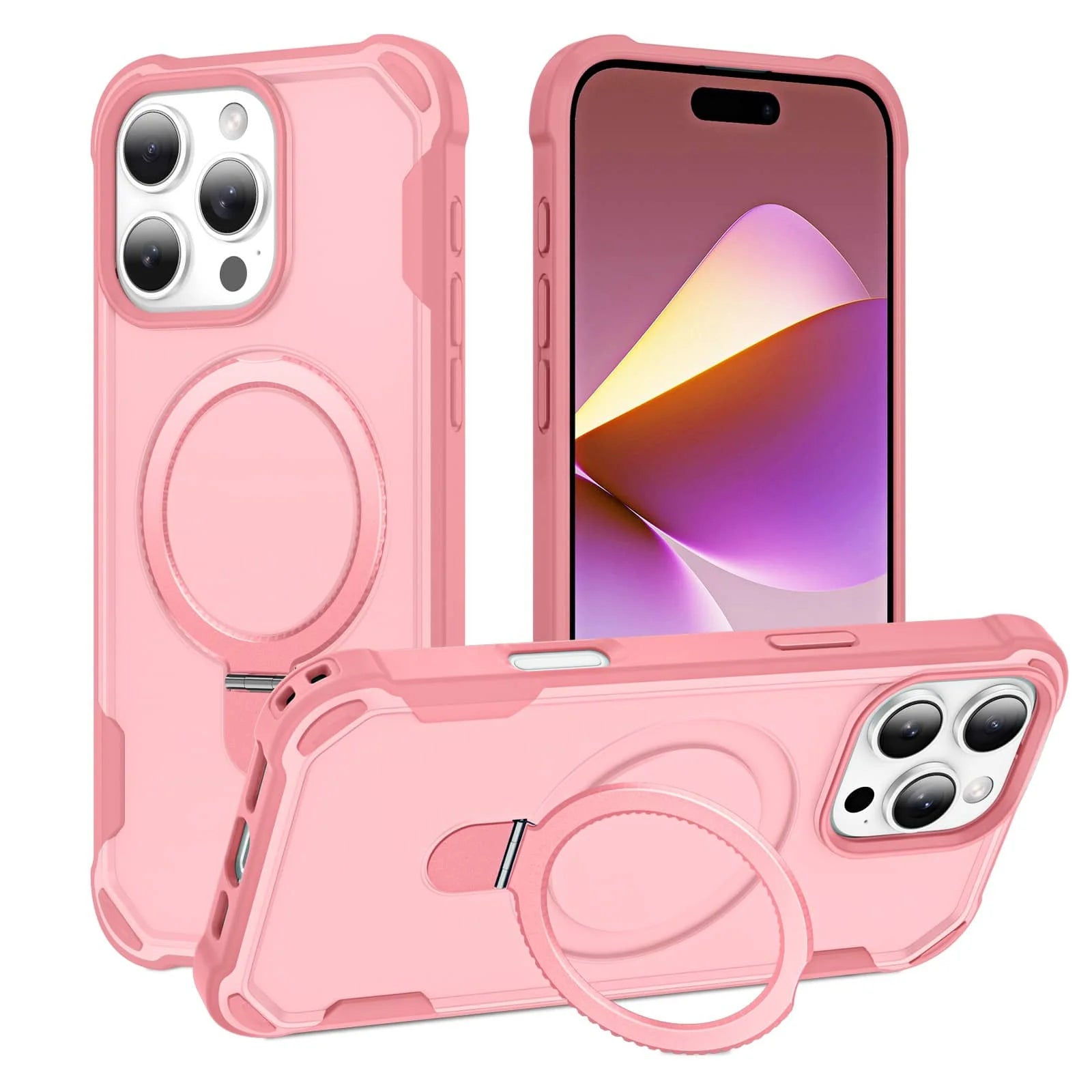 For iPhone 16e/16/15/14/13/12 Pro Max 16 Plus 11 Stand Case Compatible with Magnetic, Built-in Ring Holder Drop Protection Cover