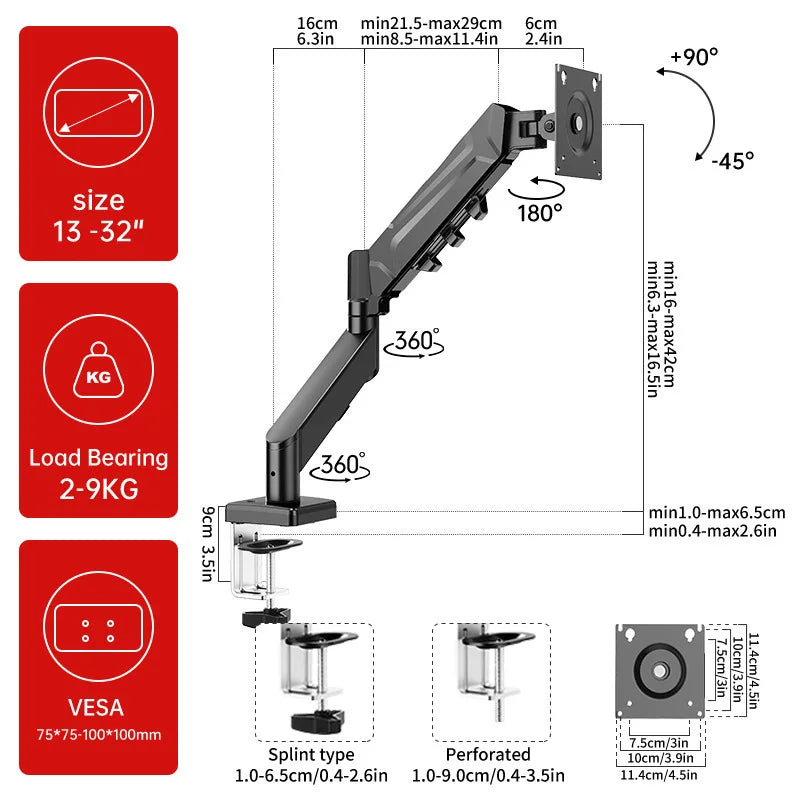 Single Monitor Mount for Screens VESA up to 32