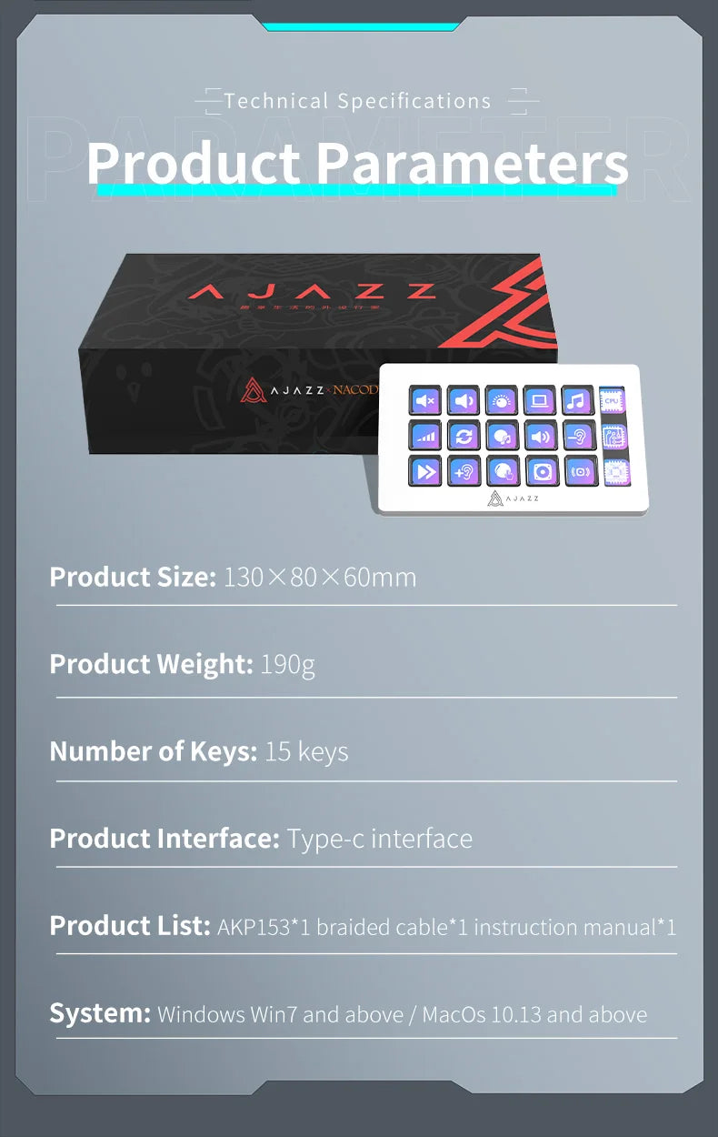 AJAZZ AKP153E/AKP03E Multifunctional Console Panel Desktop Assistente 15 Macro Keys Trigger Actions Custom Mini Keyboard