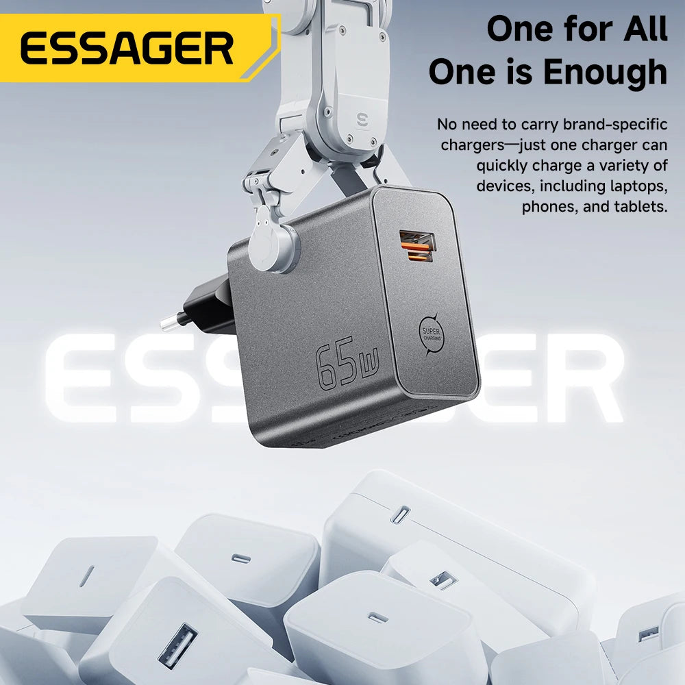 ESSAGER 65W GaN Charger PD3.0 PPS QC4.0 Fully Compatible for iPhone 17 16 Samsung S26 MacBook Air Huawei Laptop PD Fast Charger