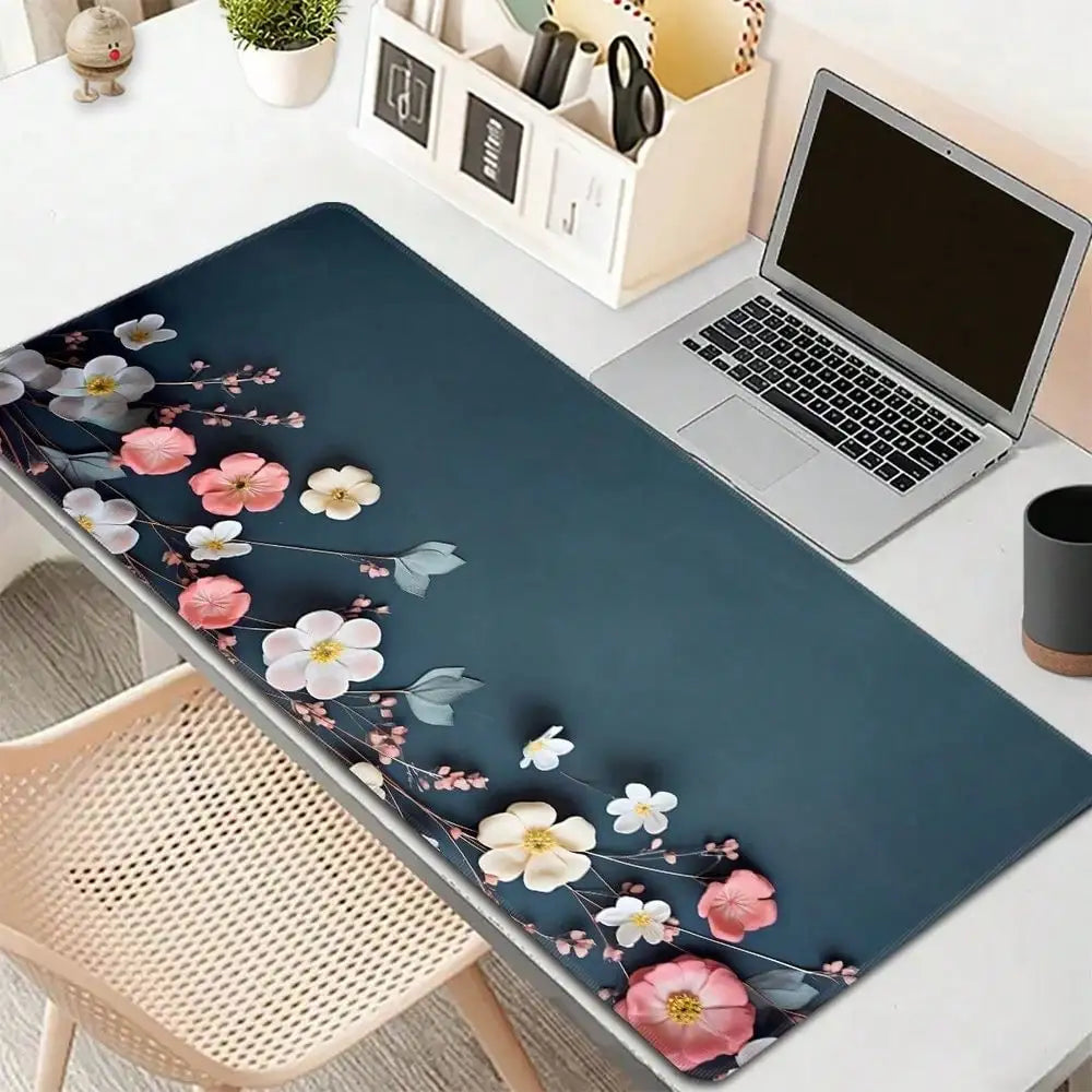 1pc, 31.50 X 11.81 Pink Floral Blossom Large Waterproof Mouse Pad, Antislip Desk Protector For Keyboard, Mouse, Smooth For Gaming, Desk Accessory, For Home