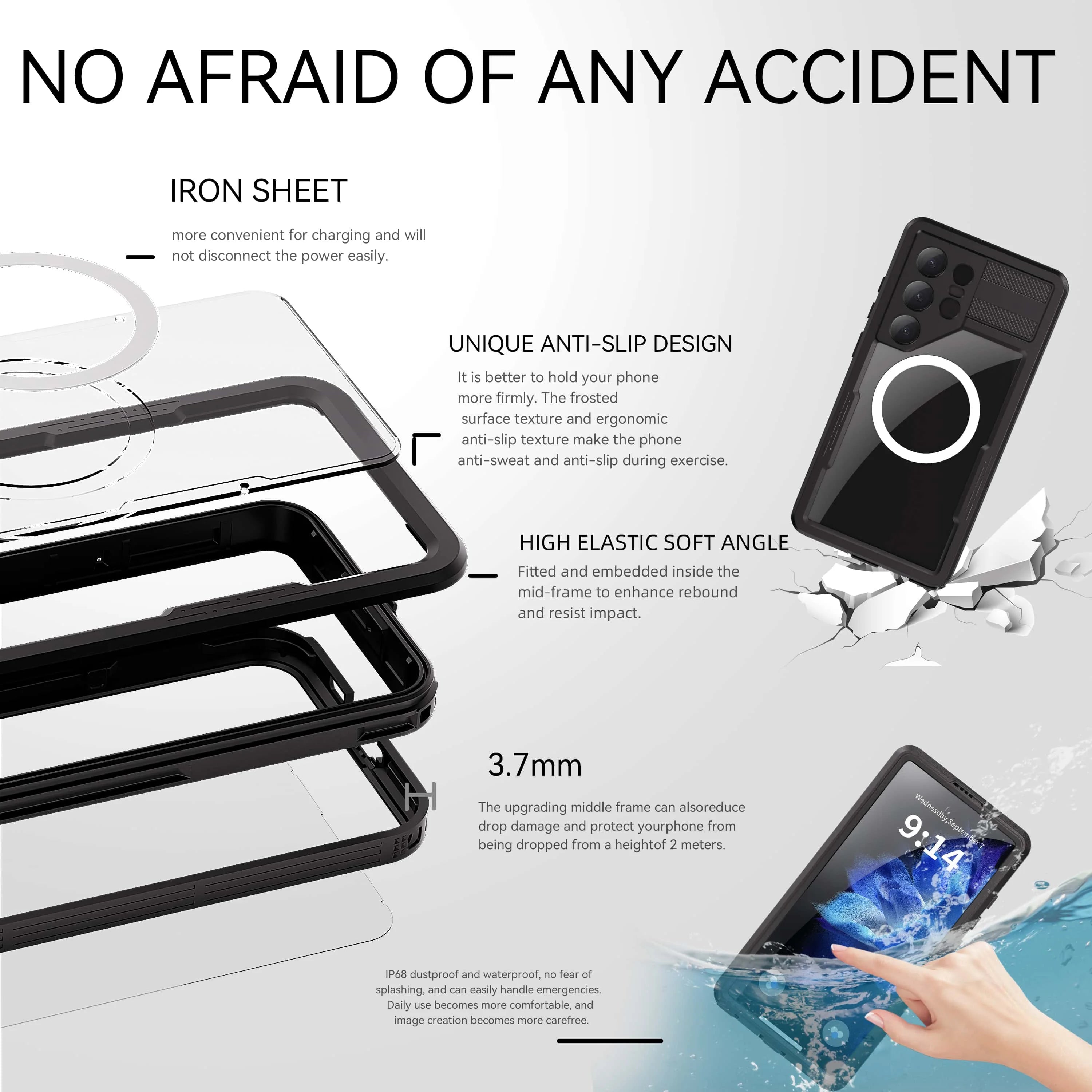 IP68 Waterproof Phone Case with Magnetic Lanyard for Samsung Galaxy S25 Ultra S24 (Note: S23 does not have a magnetic feature)