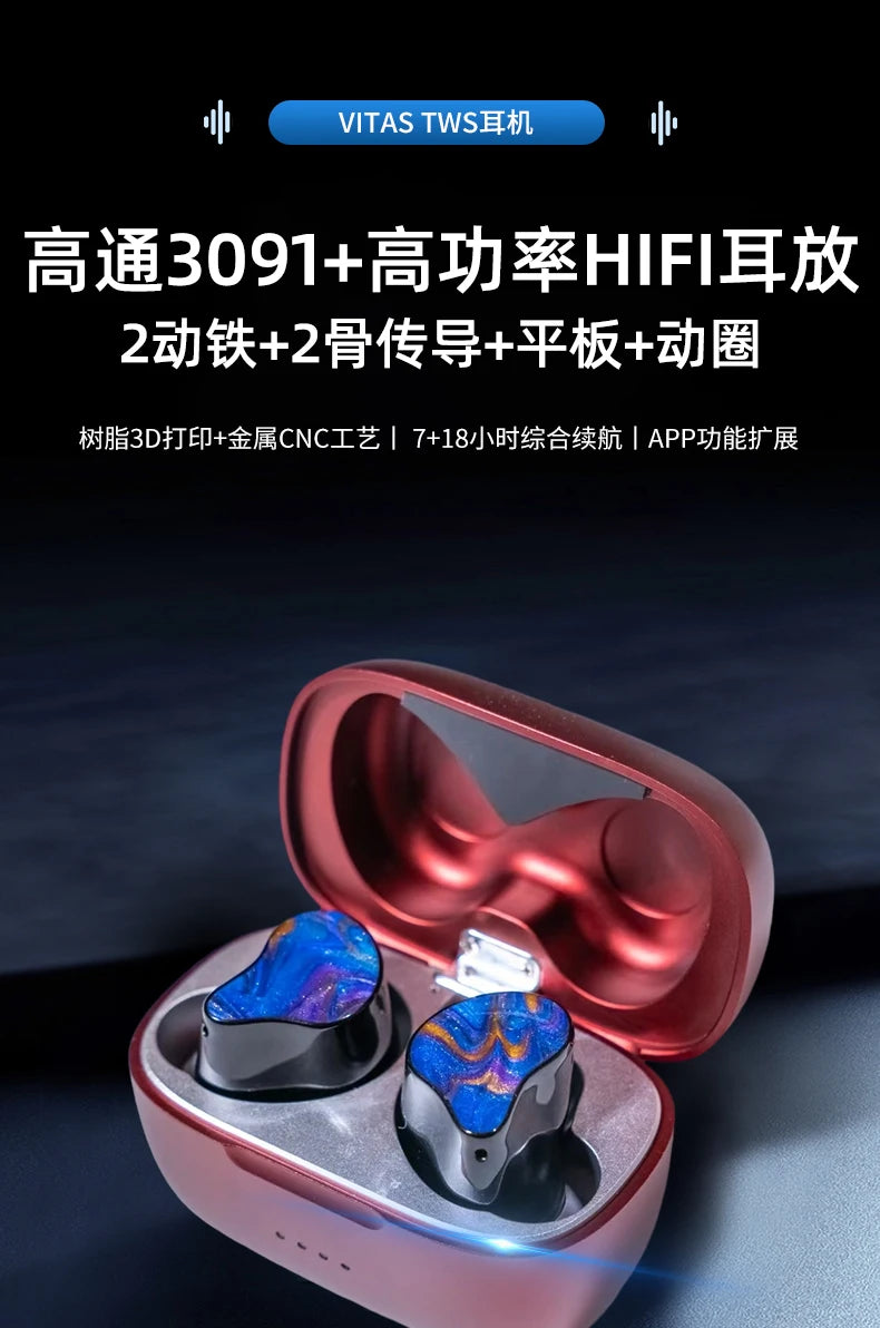 GEEKFLY VITAS 2BA+2PZT+Planar+DD HIFI TWS Bone Conduction Bluetooth Wireless Gaming Music Earbuds Earphone with Audio DAC AMP