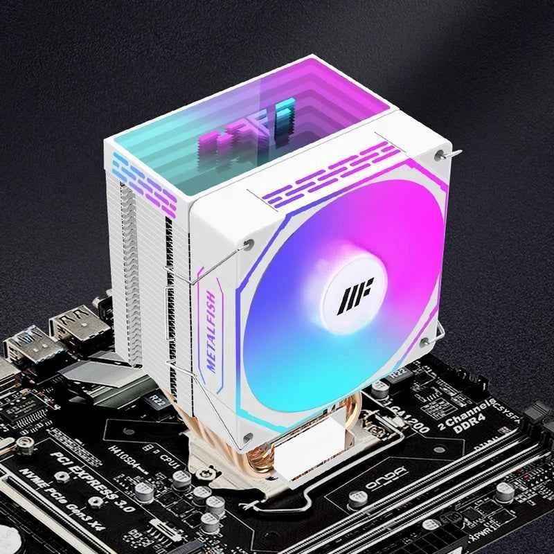 METALFISH CPU Cooler PC White Radiator 4PIN PWM Silent ARGB Fan For Intel 1700 1200 1150 1155 1156 1366 2011 AM5 AM4 AM3 x99 x79