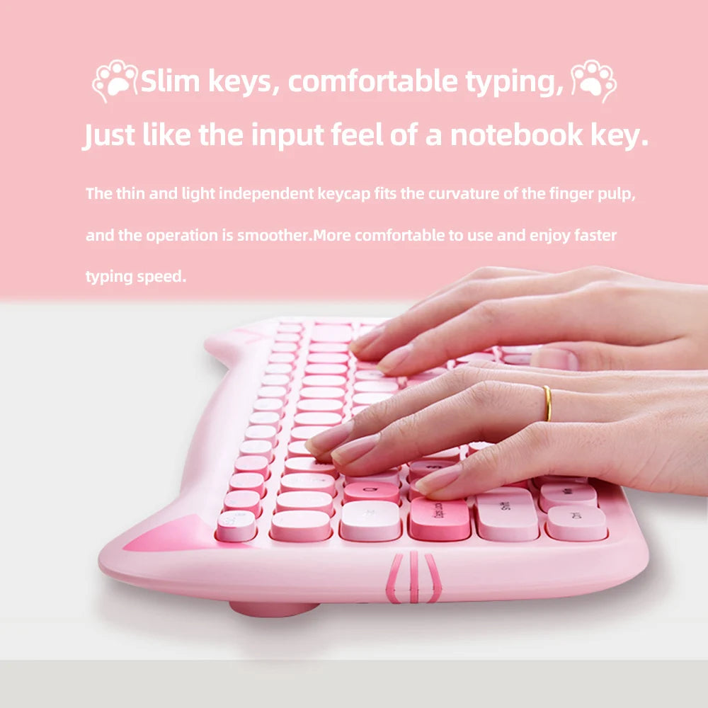 MOFII Kawaii Cat 2.4G Wireless Keyboard and Mouse Set Cute Lipstick Punk Keyboards and Mice Combos for Laptop PC Home Office - WinSupport Tech