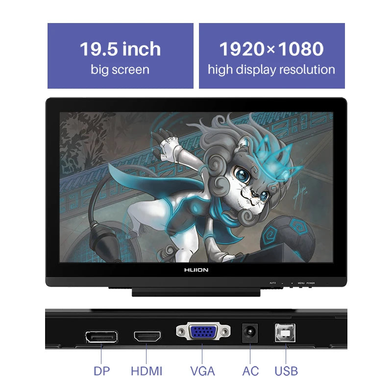 HUION Kamvas 20 19.5 inch Battery-free Graphics Tablet Monitor IPS With AG Glass 120%sRGB Pen Tablet Monitor