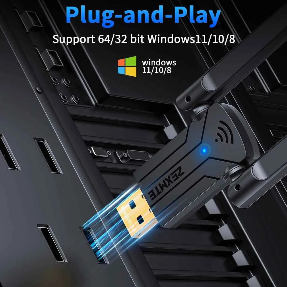 ZEXMTE Long Range USB Bluetooth Adapter for PC 5.4 USB Bluetooth Dongle with High Gain Antenna, Wireless Bluetooth Receiver