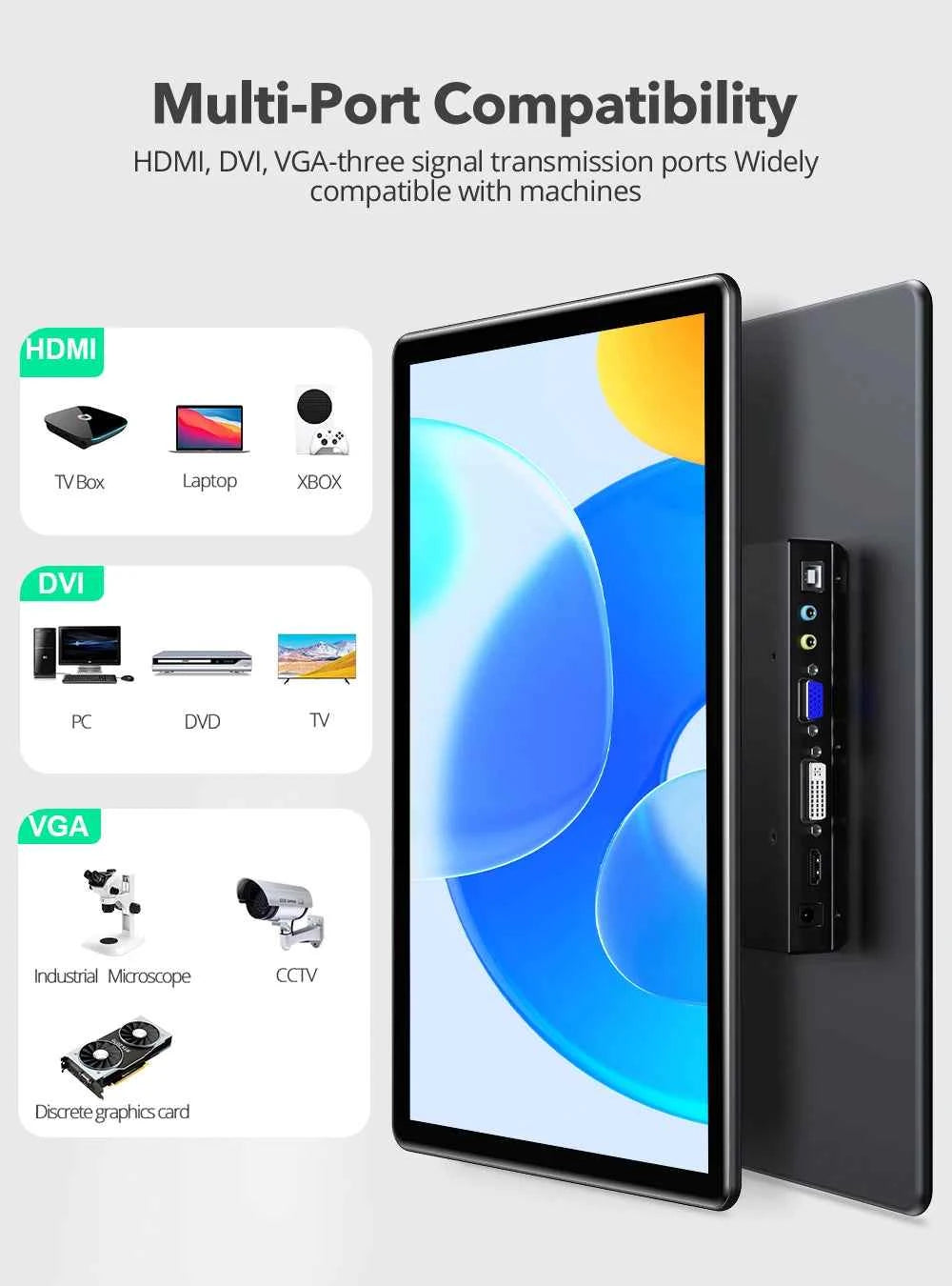 UPERFECT Touchscreen Portable Monitor 15.6'' HDR 1080P IPS Raspberry Pi VESA HDMI VGA DVI Industrial Input 2000:1 Contrast Ratio