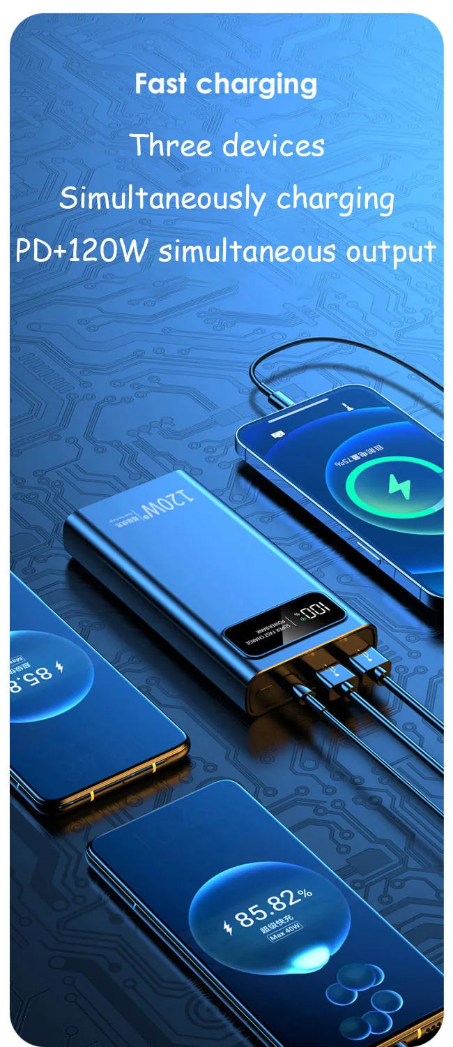 2026 CCC Certified 200000mAh 740Wh 120W Super Fast Charging Power Bank LED Digital Display Long Lasting for iOS Android Laptops