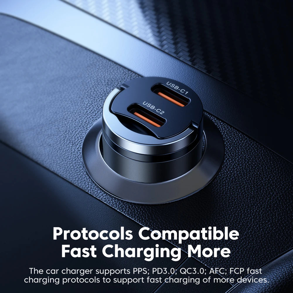 Toocki 45W USB Type C Dual Ports Car Charger Quick Charge 3.0 FCP SCP For iPhone Xiaomi Huawei Samsung Fast Charging Car Charger