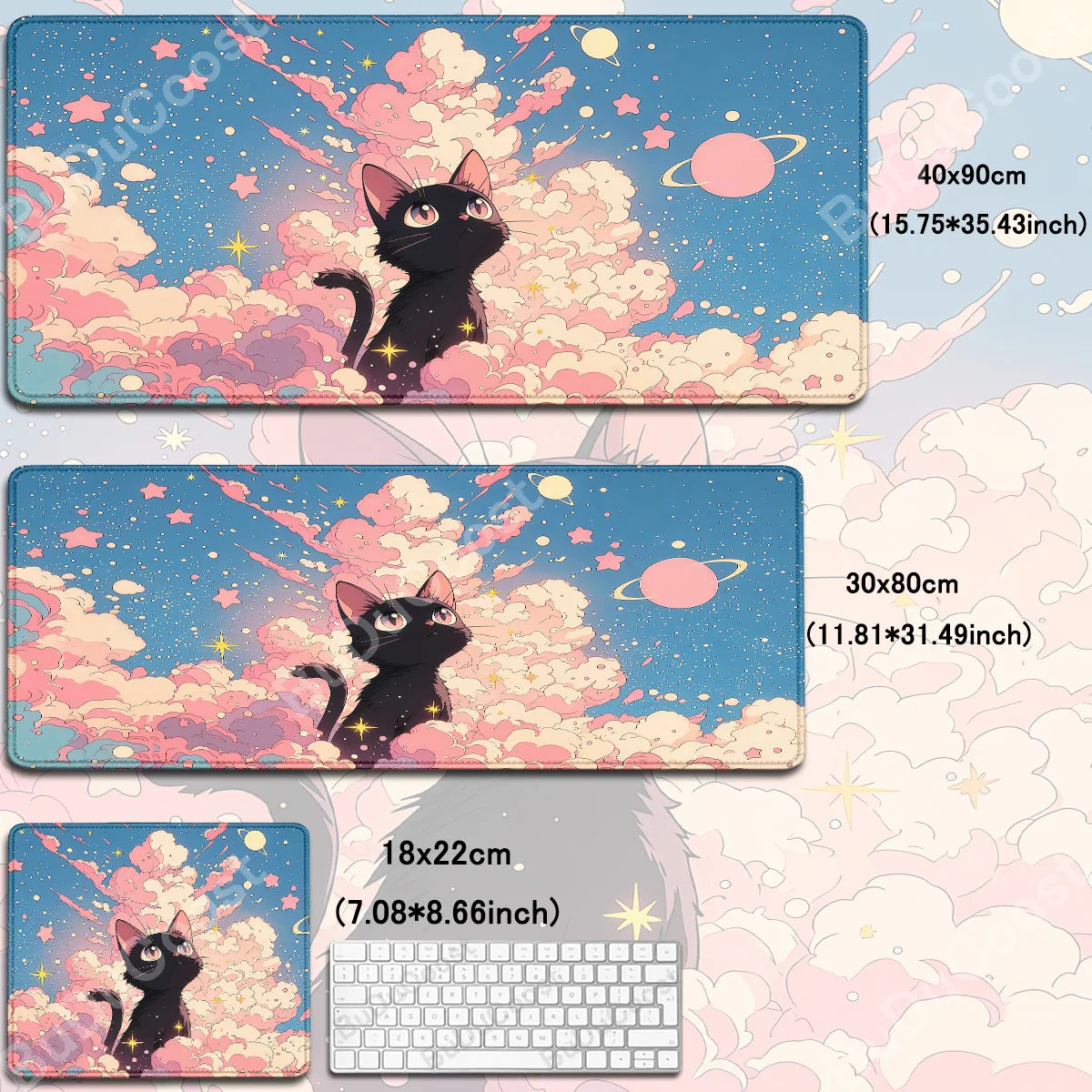 Kawaii Black Cat Mousepad Fast Delivery Keyboard Desk Mat 40x90cm Lock Edge Extend Mouse Pad Starlit Sky Office Table Protection