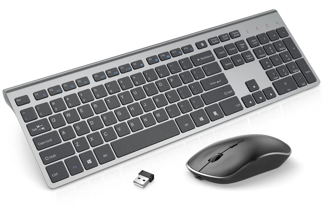 Wireless Keyboard and Mouse Combo Rechargeable 2.4G USB Ultra Slim Full Size Keyboard & Mouse Set,France/Germany/Spain/US Layout