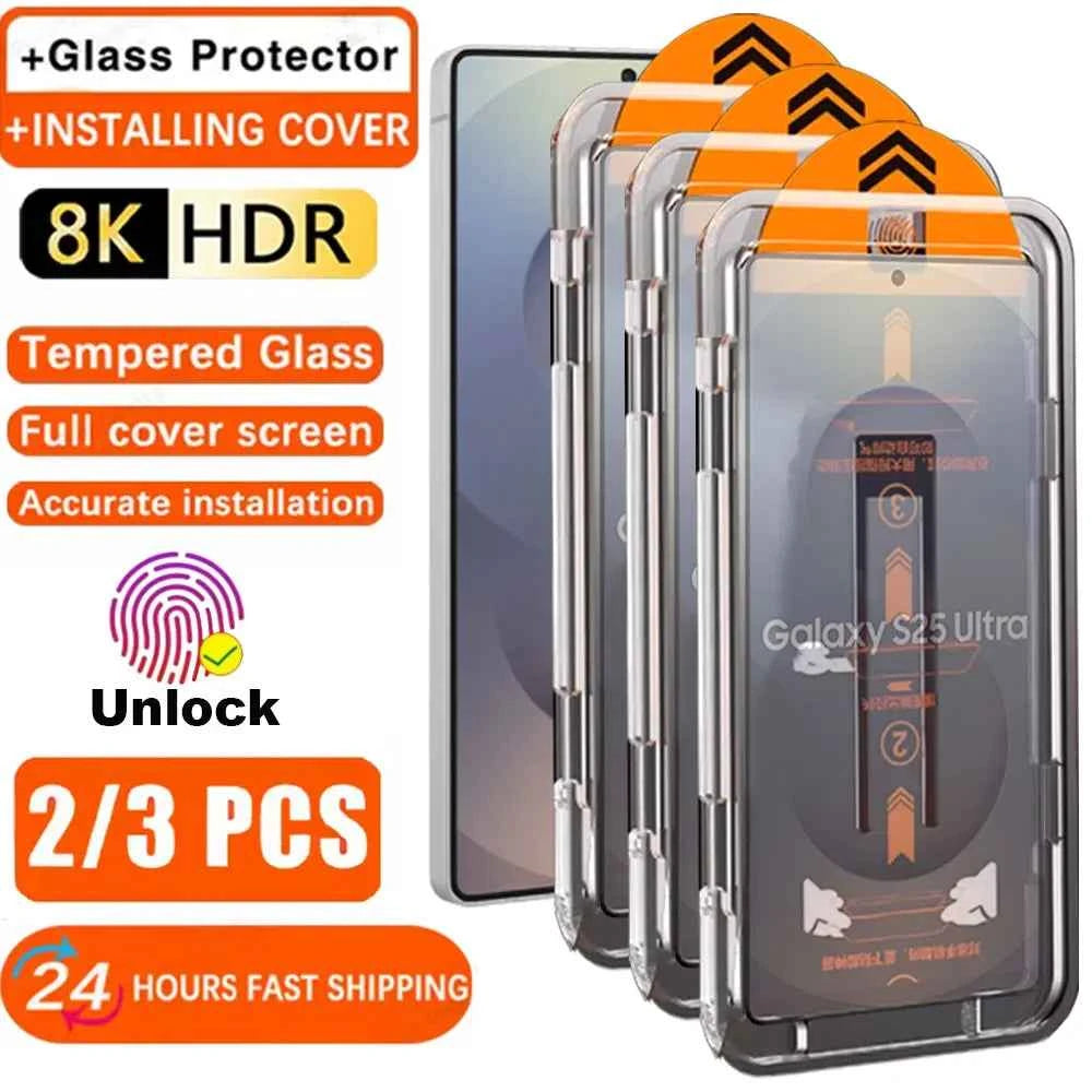 1-3PCS Oleophobic Coating Screen Protector For Samsung S26 Ultra S24 Plus S25 Ultra S25 Edge Fingerprint Unlock Tempered Glass