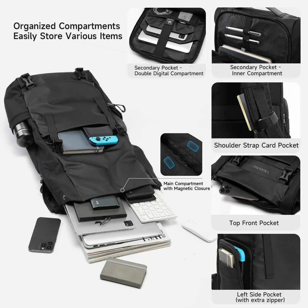 Tigernu Men Fashion Backpack For 14-15.6 inch Laptop Expanded Capacity Urban Travelling School Backpack Daily Splashproof Bag