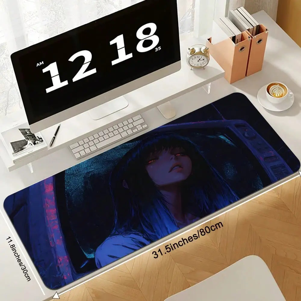 1pc Anime Cool Girl Gaming Mouse Pad, Large Non-Slip Rubber Base Mousepad, Keyboard Mouse Mat, Desk Pad With Stitched Edges For Desk Home Office