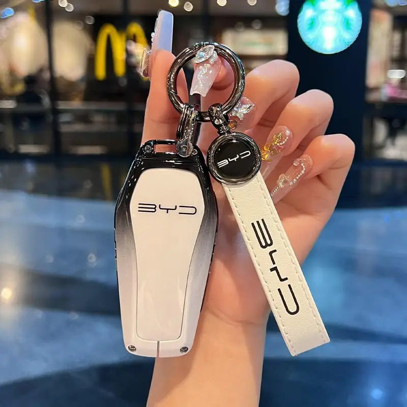 Zinc Alloy New Leather Car Key Case Cover Shell Fob For BYD Song Plus Atto 3 Han EV DM Qin Seal Dolphin Protective Auto Keychain