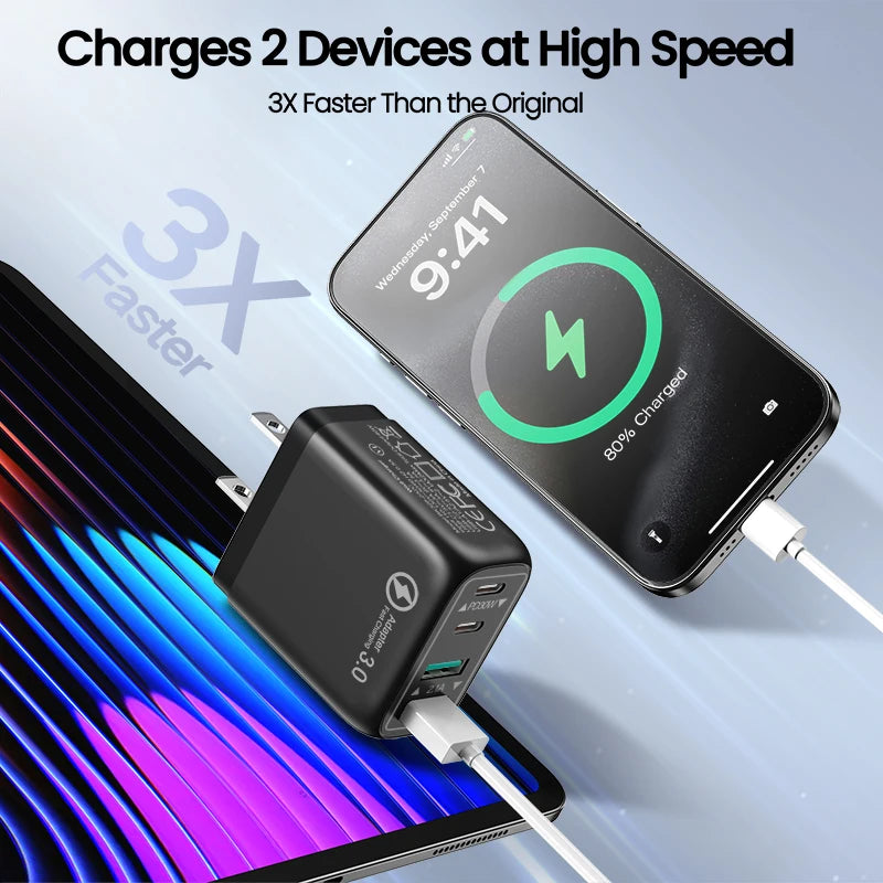 USB-C Charger, 4-Port Type-C Wall Charger, 40W Fast Charging Power Adapter — Compatible with iPhone 17/16/15/14 Plus/13, iPad, S