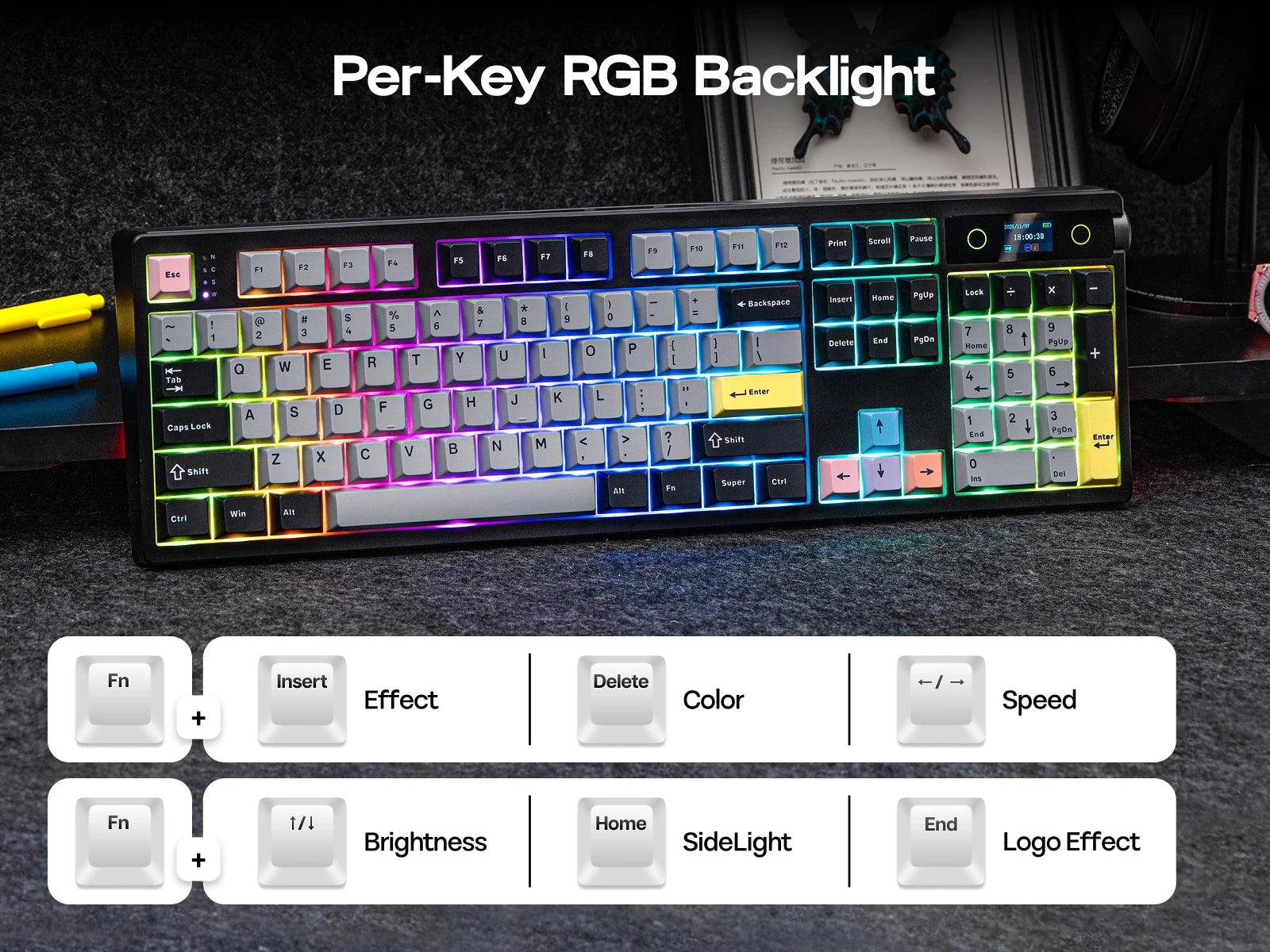 EPOMAKER TH108 PRO 100% Gasket-Mounted Tri-Mode Wireless Mechanical Keyboard RGB Backlight with TFT Smart Display & Knob