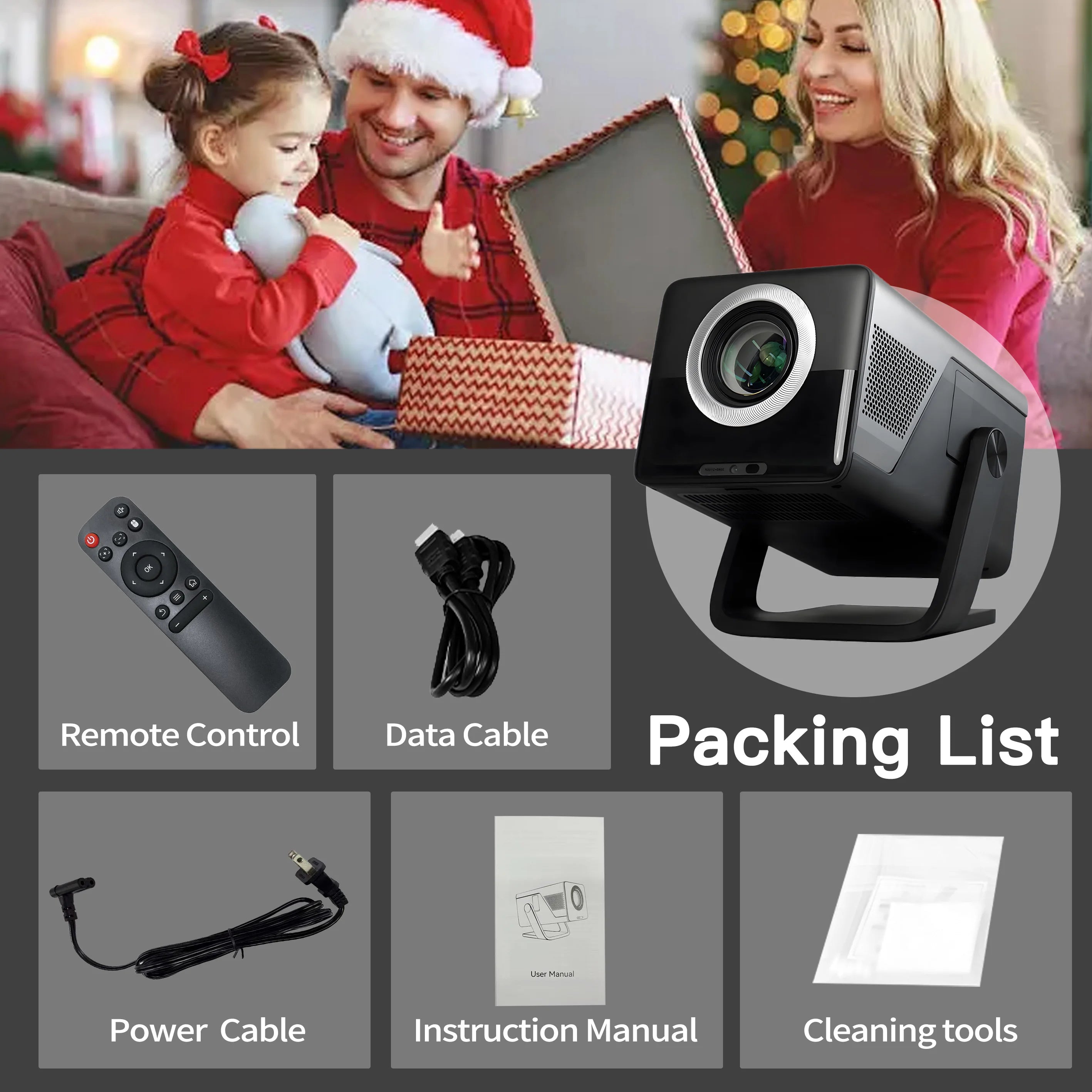 Lyncast 8K Support HD 1080P Auto Focus 2000ANSI Projector 5W Speaker Android 14 WiFi6 BT5.4 Outdoor Home Theater Projectors X7