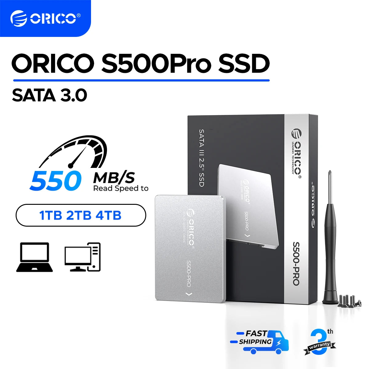 ORICO SATA III SSD 2.5” Internal Solid State Drive Aluminum NAND 1TB 4TB UP to 550MB/s for Upgrade PC Laptop Desktops S500PRO - WinSupport Tech