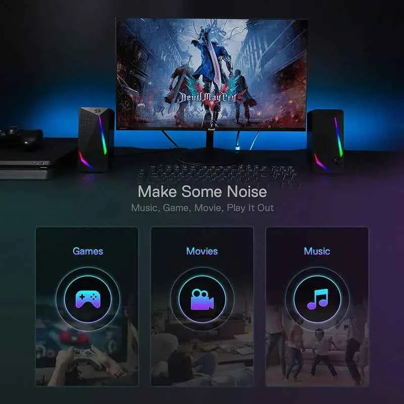 Redragon GS510 Waltz RGB Desktop Speakers, 2.0 Channel PC Computer Stereo Speaker with 4 Colorful LED Backlight Modes