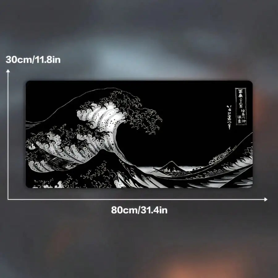 XXL Gaming Mouse Pad Featuring A Black-And-White Wave Art Design; Washable Surface; Stylish Rectangular Desk Mat Suitable For Desktops, Laptops, Office Work