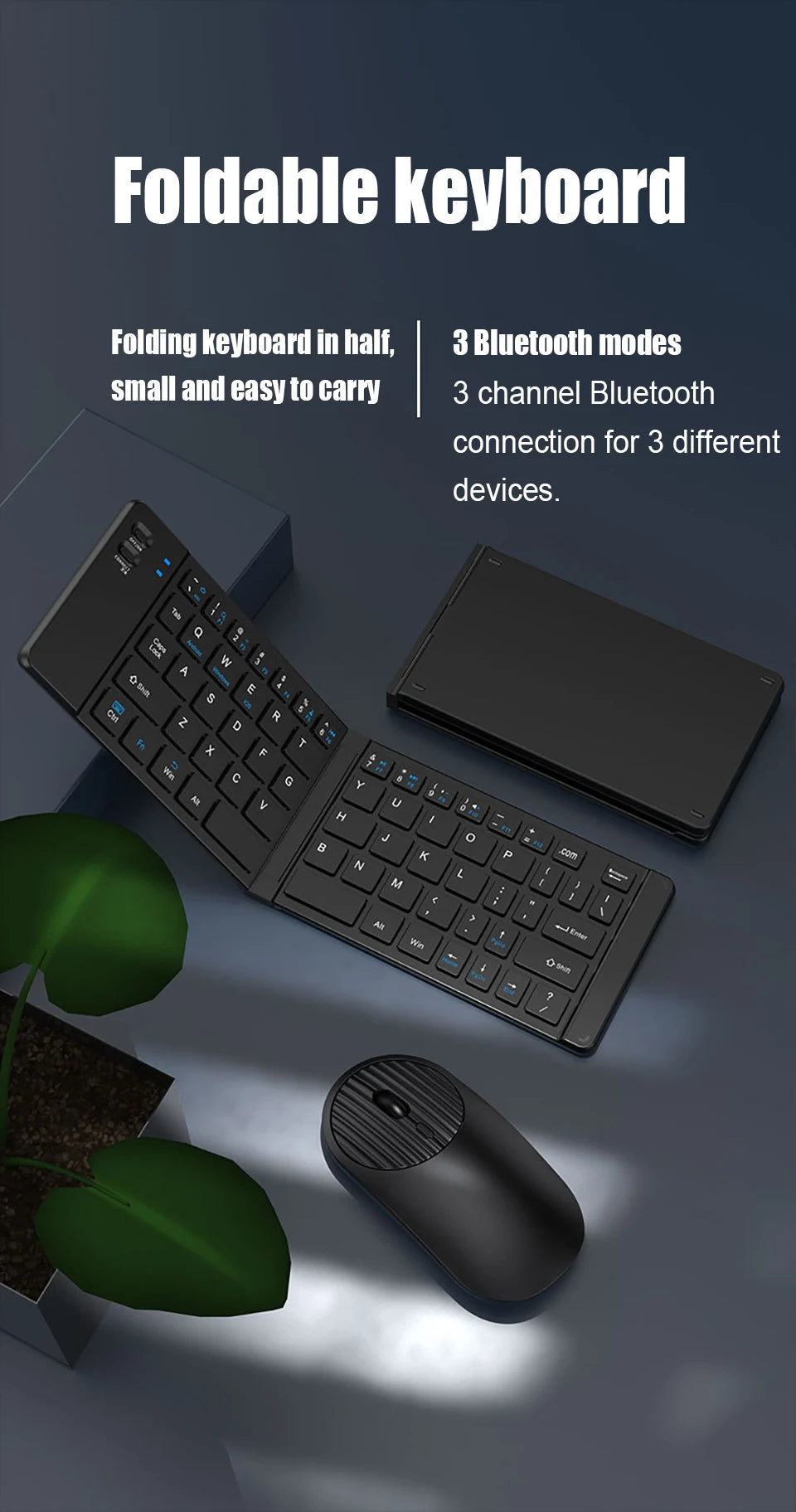 HKYC Mini two fold the third mock examination Bluetooth 2.4G keyboard and mouse set type-c charging tablet