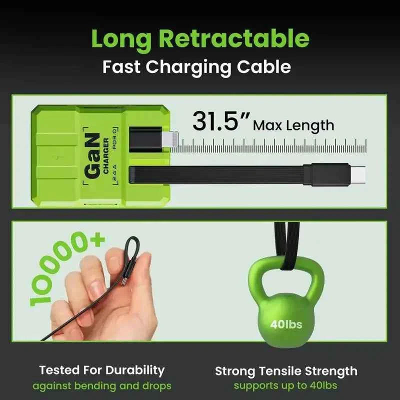 （2PCS）W&O 4-in-1 GaN 120W Fast Charger Retractable USB-C & Lightning Cable Folding Adapter iPhone 16 iPad MacBook Multi-Device