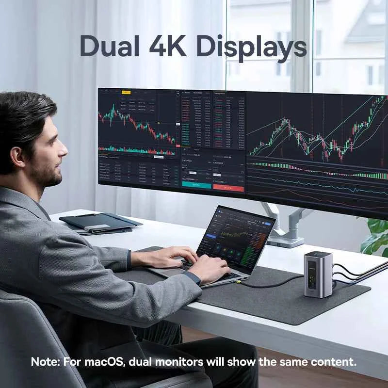 Baseus 12-in-1 USB C HUB to HDMI 4K@60Hz Dual Display USB 3.2 Adapter with RJ45 SD TF PD 100W Docking Station for Window Mac Hub