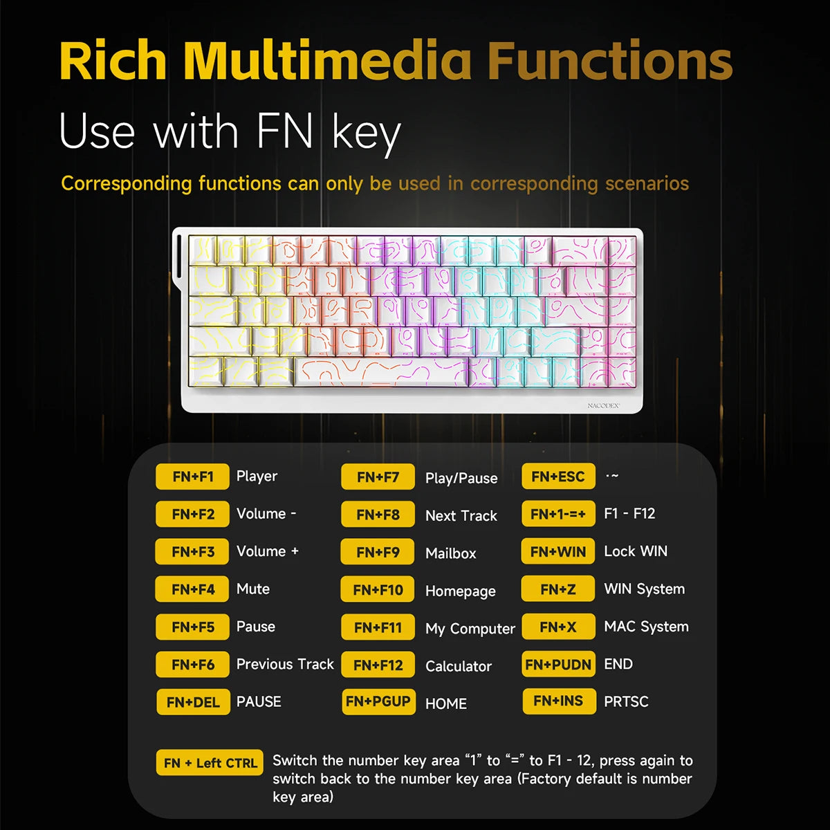 AJAZZ NK68 V2 gaming mechanical keyboard features hot-swappable keys, color backlighting, and is portable for office use