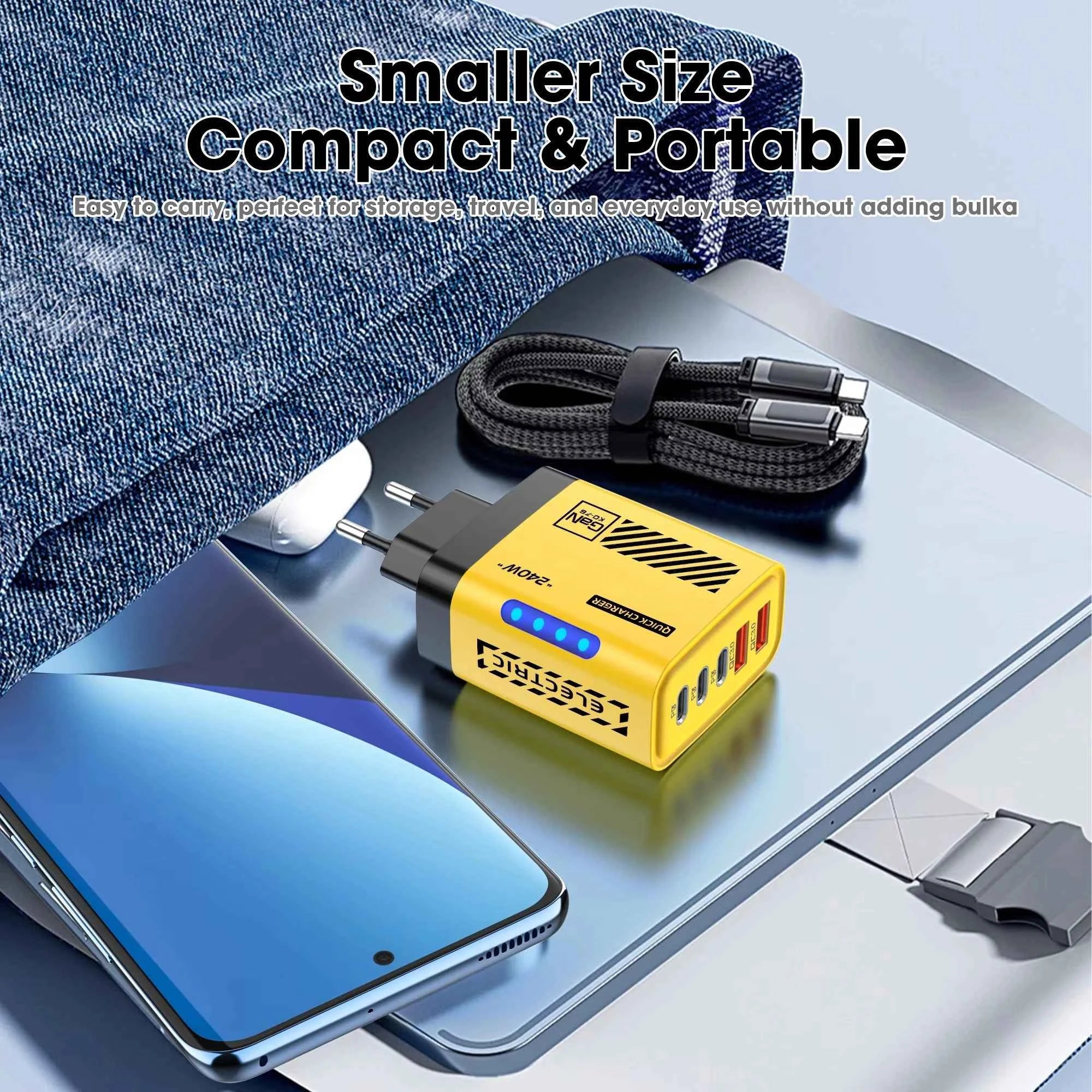 5 Port GaN USB C Charger 240W PD Fast Charger Phone Adapter Wall Charger For iPhone Samsung Xiaomi Huawei Fast Charging Plug