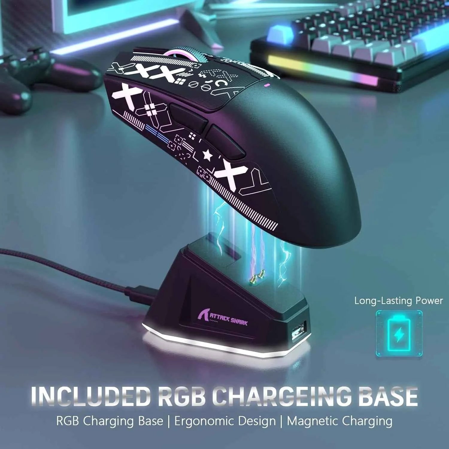 ATTACK SHARK X11 Wireless Gaming Mouse with RGB Magnetic Charging Dock, Wired/2.4G/BT, 22K DPI,Ultralight 59g Tri-Mode with Tape