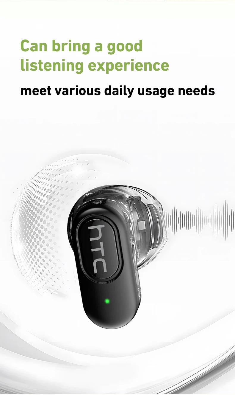HTC NE51 Bluetooth Earphones TWS Mini EarBuds Sports Wireless Headphones Smart Noise Reduction Earbuds Green Black