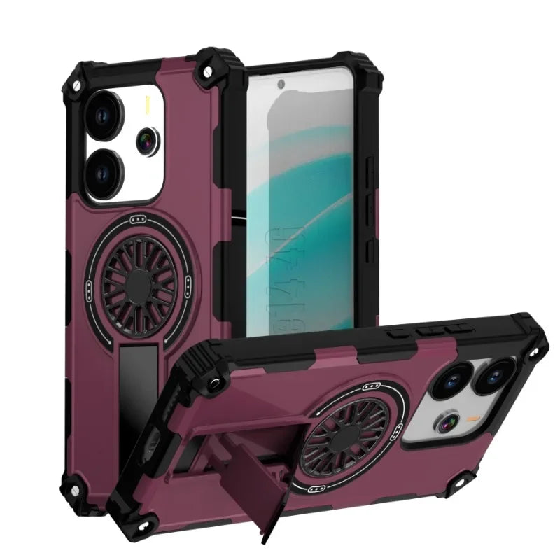Luxurious armor 2-in-1 Shockproof Magnetic Adhesive Protective Case for Redmi Note 14 4G5G 14Pro ProPlus  With stand Hard shell