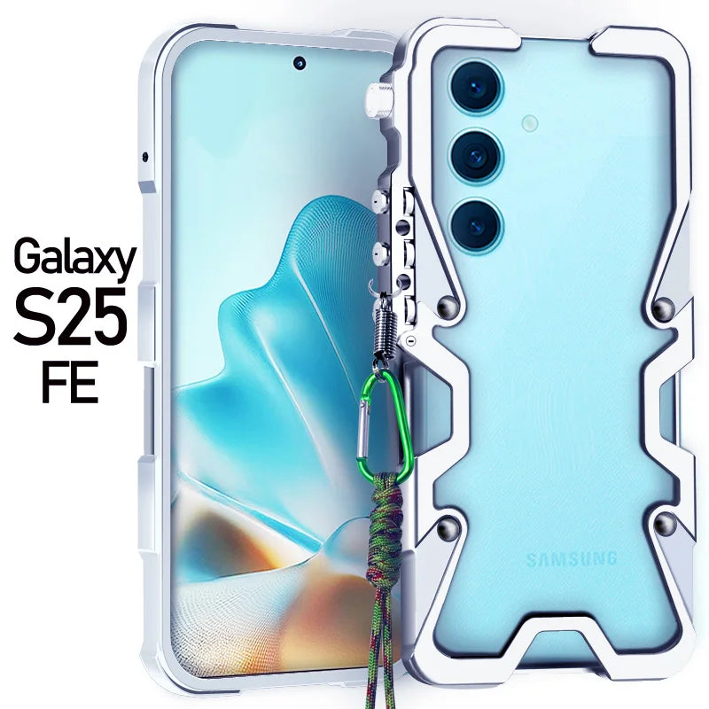 Luxury Armor Metal Aluminum Phone Bumper For Samsung Galaxy S26 S25 S24 Ultra + FE Cover Mechanical Purely Handmade Skull Case
