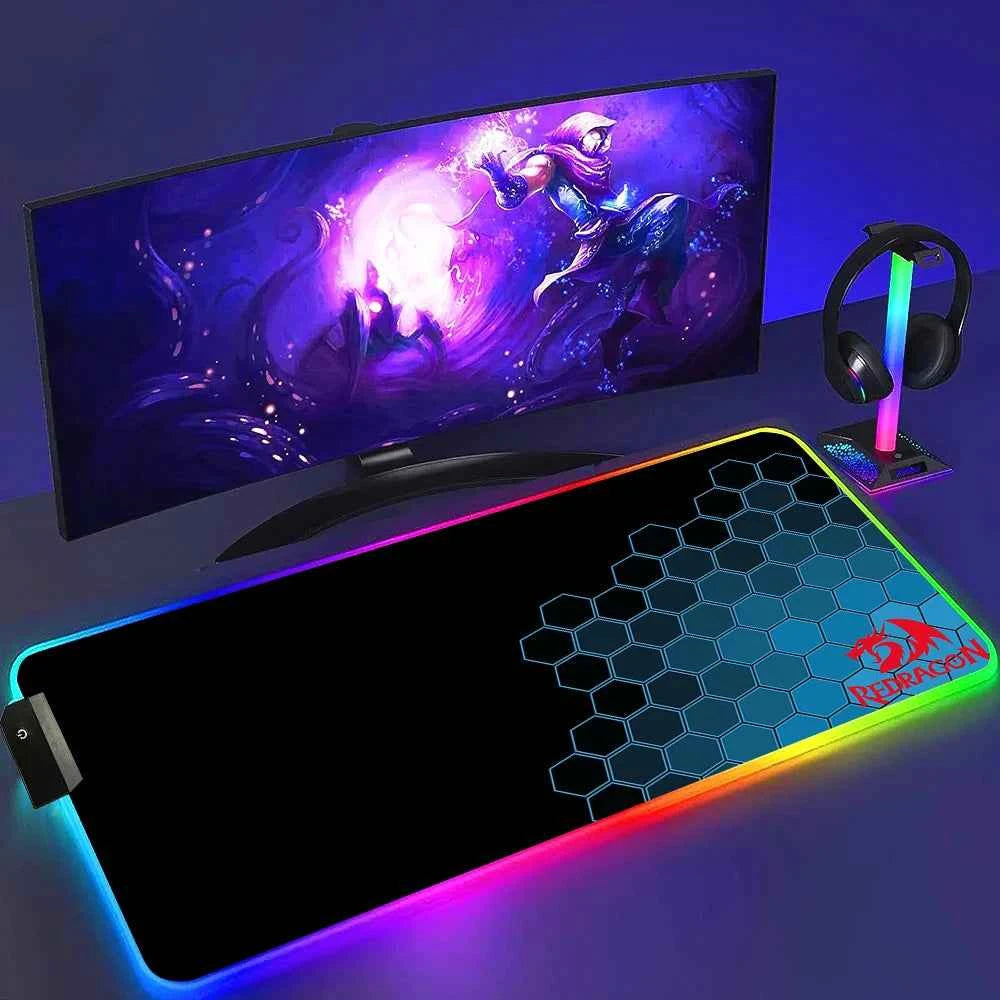 Redragon RGB LED Gaming Mouse Pad Rug Cool Anti-skid Keyboard Mat Computer Desk Accessories Mousepad Luminous Laptop Game Mats