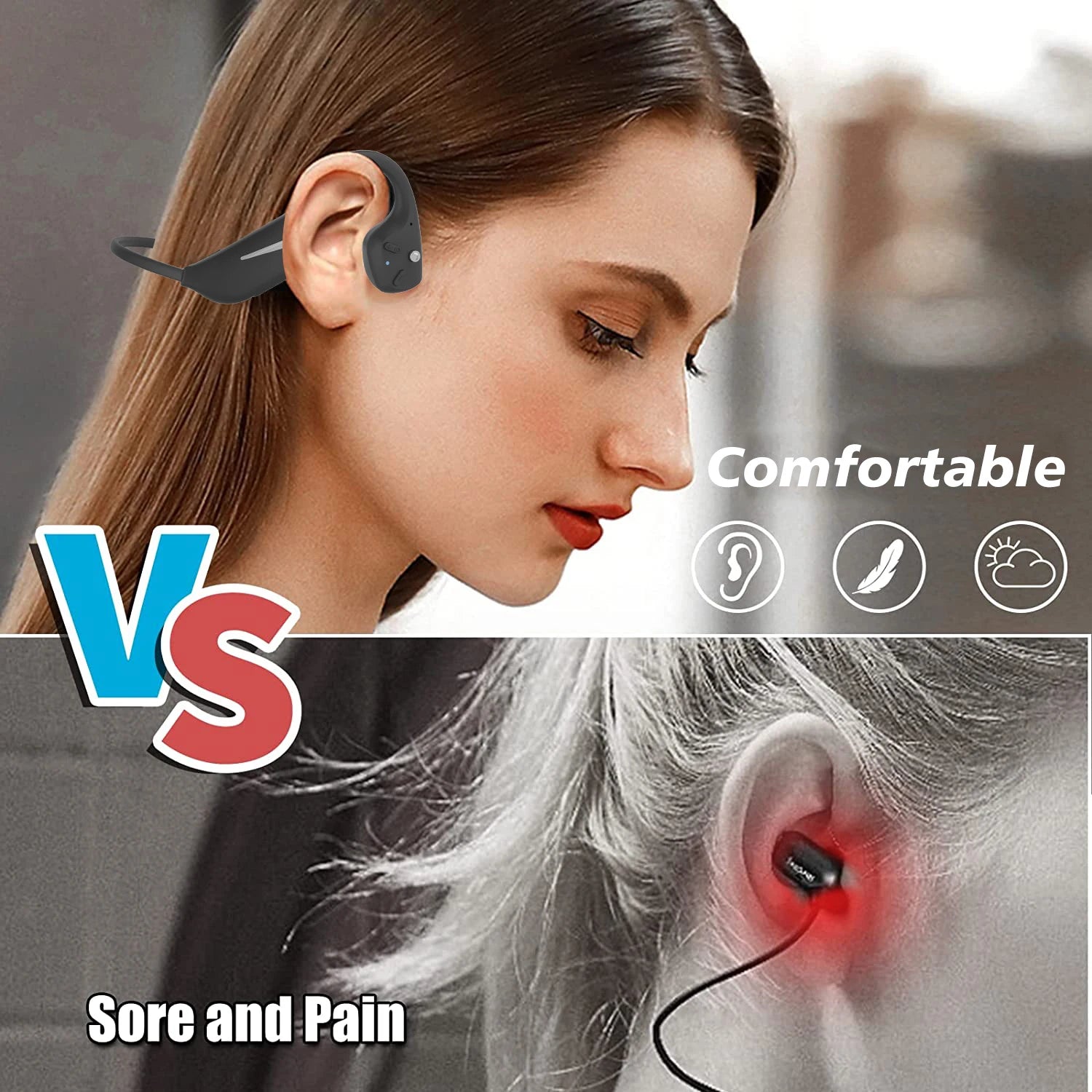 PARAMITA Bone Conduction Wireless Bluetooth Headset BT5.4 Dual Battery Super Long Battery Life Waterproof Sports Running Cycling
