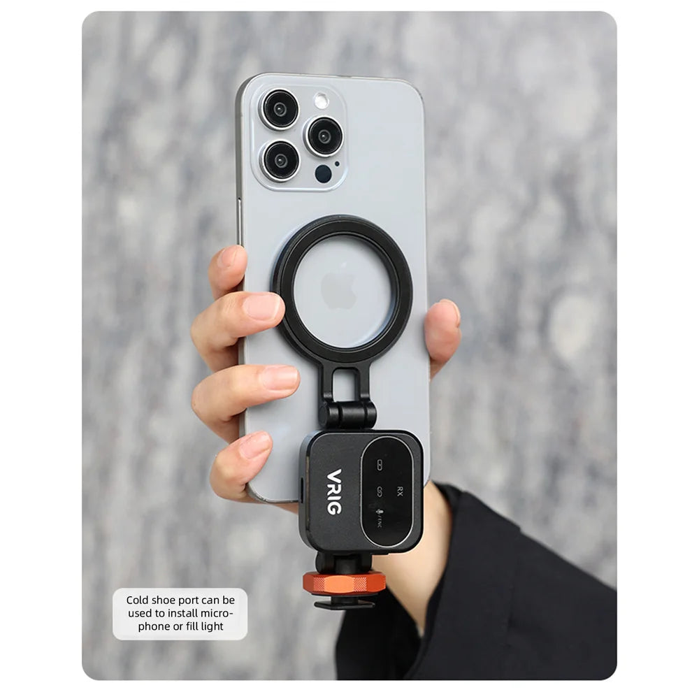 VRIG Magnetic Cold Shoe Mount Phone Holder W 1/4 Phone Tripod Mount for MagSafe iPhone 16 15 14 Samsung Camera Mic Light Monitor