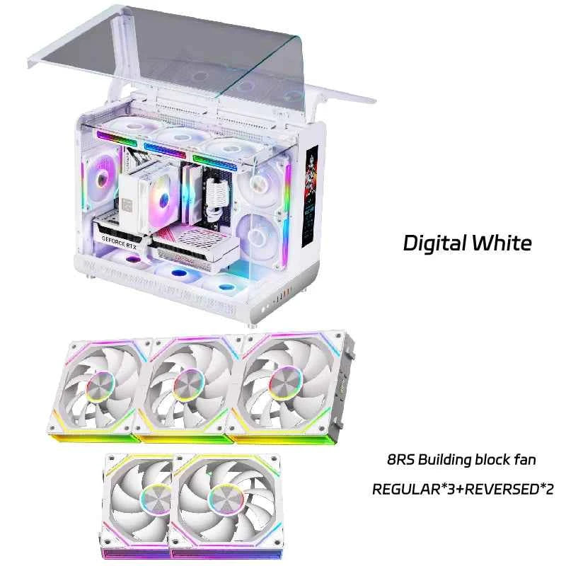 PowerTrain  X-GAMERX Phantom Wings LCD Edition Black Seaview Room Case MATX Vertical Desktop Computer 360 Water-cooling Host