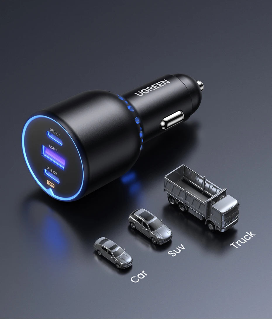 UGREEN 130W USB C Fast Car Charger For Xiaomi iPhone 17 Samsung Galaxy S25 Laptops PD3.0 Fast Charging USB Type C Car Charger