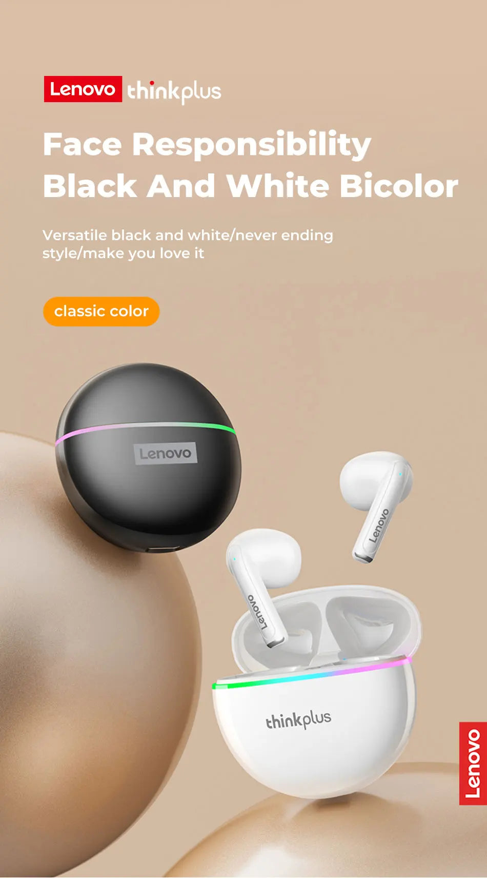 Original Lenovo XT97 TWS Earphones Wireless Bluetooth 5.2 Sport Noise Reduction Headphones Touch Control Colorful Light Earbuds