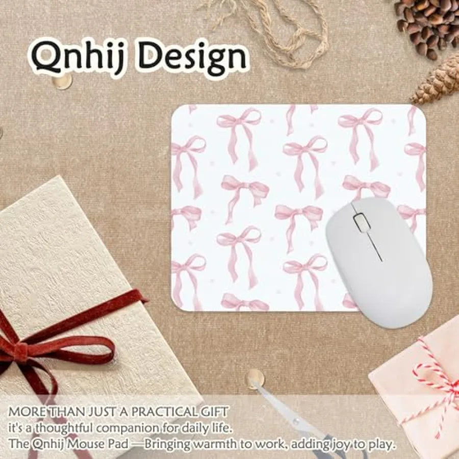 Coquette Pink Bow Mouse Pad, Preppy Girly Blue Mousepad for Work Office, Trendy Decor for Desk, 9.5x8 Inch