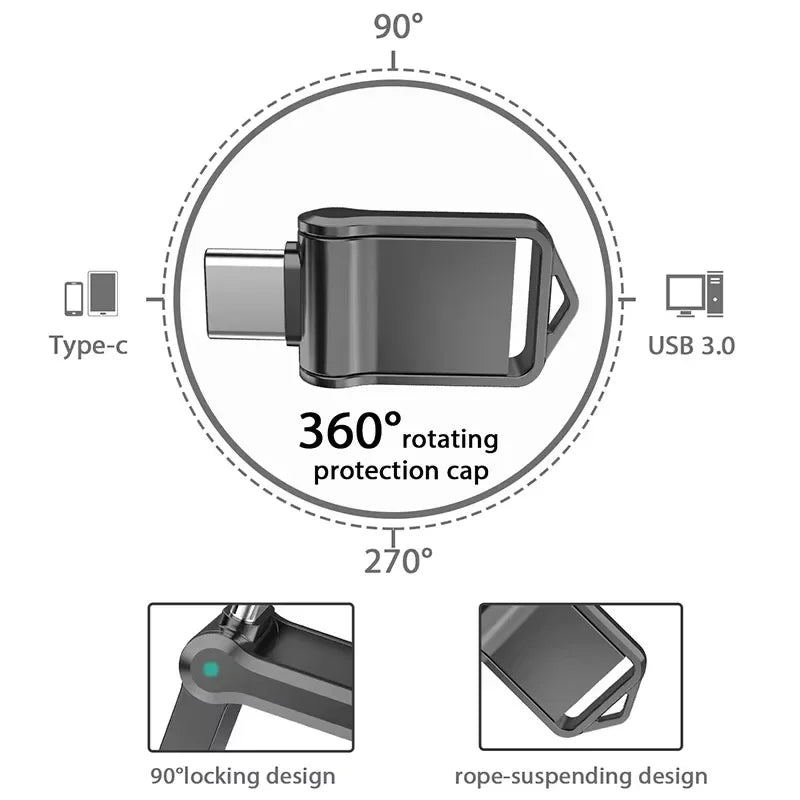 DIXSG Dual USB 3.0 + Type-C Flash Drive – High-Speed OTG Memory Stick