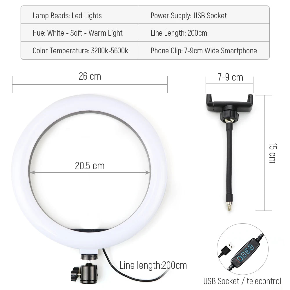 10 13 Inch Ring Light Dimmable Selfie Lamp Pptional Tripod Photographic Lighting Studio Video Lights For Live Make Up Youtube